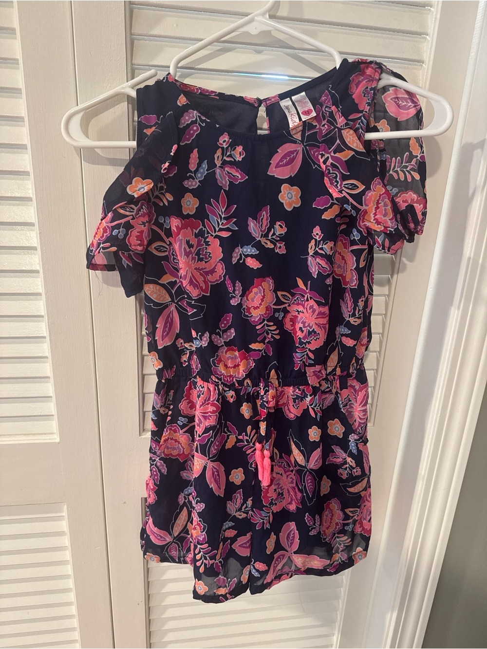 Joules Navy Cold-Shoulder Dress with Pink Floral Print